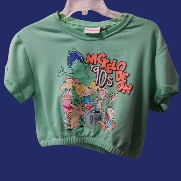 Nickelodeon 90s Cartoon Characters Green Crop Top T-Shirt size Medium - Picture 1 of 6
